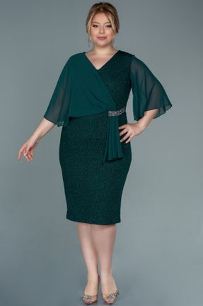 لباس مجلسی سایز بزرگ سبز زنانه تور رگولار آستین کوتاه کد 689335324