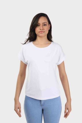 تی شرت سفید زنانه رگولار یقه گرد پنبه - پلی استر تکی بیسیک کد 54316792