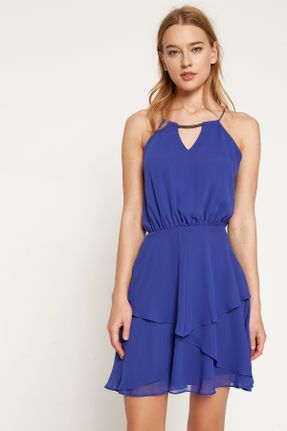 لباس مجلسی آبی زنانه پلی استر آستین استاندارد رگولار یقه گرد بدون آستر کد 2479276