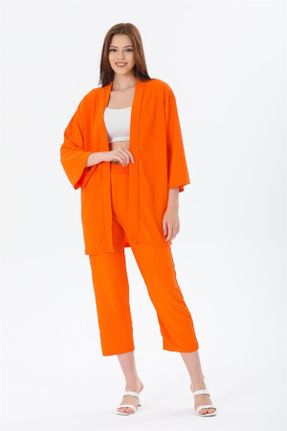 ست نارنجی زنانه بافتنی اورسایز فاق بلند کد 315550482