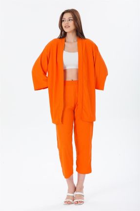 ست نارنجی زنانه بافتنی اورسایز فاق بلند کد 315550482