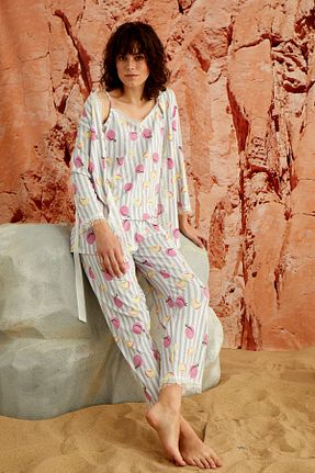ست لباس راحتی طوسی زنانه Kalp Nisanca - کد 263268919