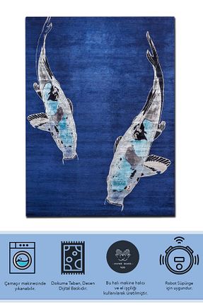 فرش آبی قابل شستشو Rugs Modern Halı - کد 691329078
