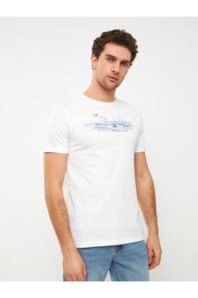 تی شرت سفید مردانه رگولار یقه گرد کد 87348222