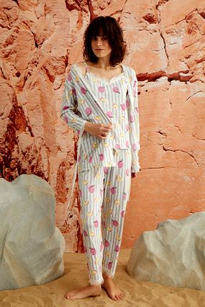 ست لباس راحتی طوسی زنانه Kalp Nisanca - کد 263268919