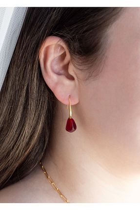 گوشواره جواهر قرمز روکش طلا CHARMLUCKY - کد 690489189