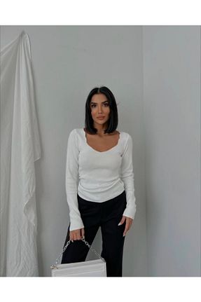 بلوز سفید زنانه ساده gurbets lina - کد 687841798