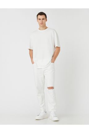 شلوار جین سفید مردانه پاچه لوله ای کد 364415887