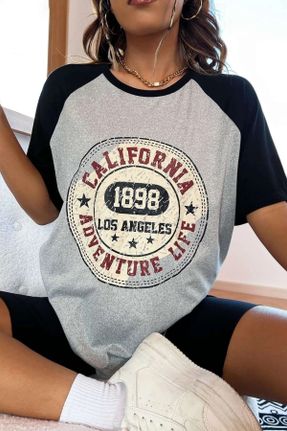 تی شرت طوسی زنانه رگولار یقه گرد تکی کد 691849179