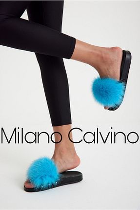 دمپائی خانگی آبی زنانه چرم خالص Milano Calvino - کد 692857652