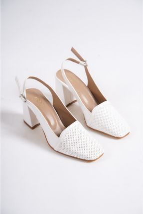 کفش پاشنه بلند کلاسیک سفید زنانه چرم لاکی پاشنه ضخیم پاشنه متوسط ( 5 - 9 cm ) کد 693332466