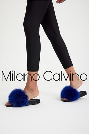 دمپائی خانگی آبی زنانه چرم خالص Milano Calvino - کد 692917921