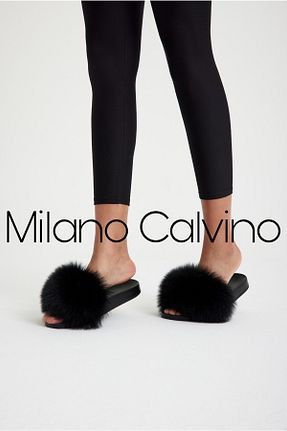 دمپائی خانگی مشکی زنانه چرم خالص Milano Calvino - کد 692918012