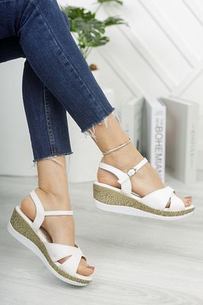 صندل سفید زنانه پاشنه پر Life is Shoes - کد 90925293