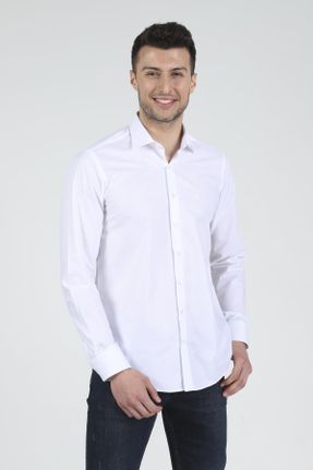پیراهن سفید مردانه اسلیم فیت پنبه - پلی استر کد 77698158