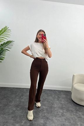 شلوار قهوه ای زنانه پنبه - پلی استر - الاستین Winmoda34 - کد 693379750