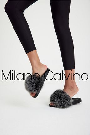 دمپائی خانگی مشکی زنانه چرم خالص Milano Calvino - کد 693429065