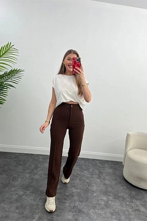 شلوار قهوه ای زنانه پنبه - پلی استر - الاستین Winmoda34 - کد 693379750