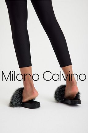 دمپائی خانگی مشکی زنانه چرم خالص Milano Calvino - کد 693429065
