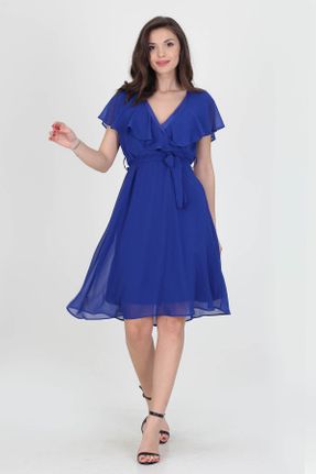 لباس آبی زنانه بافتنی پلی استر رگولار آستین-کوتاه کد 235420178