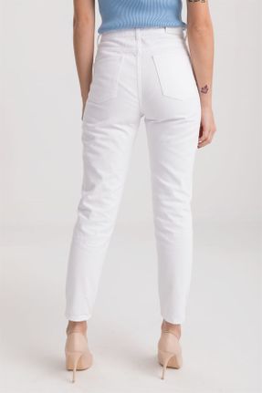 شلوار جین سفید زنانه پاچه راحت سوپر فاق بلند جوان استاندارد کد 694701671