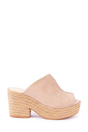 دمپائی بژ زنانه چرم خالص Elile Shoes - کد 694797557