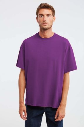 تی شرت بنفش مردانه پنبه (نخی) یقه گرد اورسایز پوشاک ورزشی کد 303554682