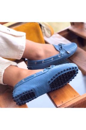 کفش لوفر آبی زنانه چرم طبیعی پاشنه کوتاه ( 4 - 1 cm ) کد 694954919