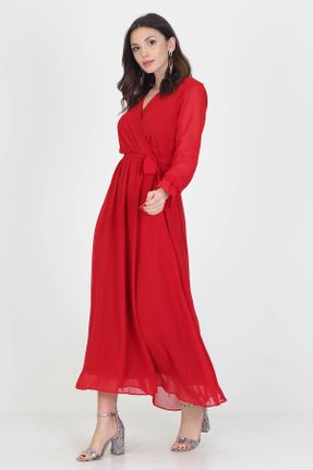لباس قرمز زنانه بافتنی پلی استر تنگ آستین-بلند کد 234641163