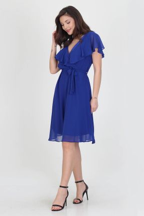 لباس آبی زنانه بافتنی پلی استر رگولار آستین-کوتاه کد 235420178