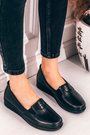 کفش آکسفورد مشکی زنانه چرم طبیعی پاشنه کوتاه ( 4 - 1 cm ) کد 49804075
