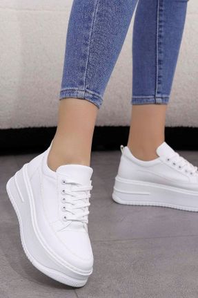 کفش اسنیکر سفید زنانه بند دار چرم مصنوعی کد 695061625