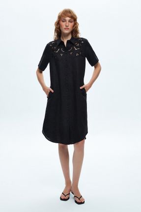 لباس مشکی زنانه بافتنی لباس پیراهنی آستین-کوتاه کد 696189521