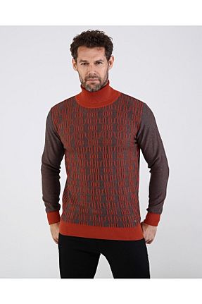 پلیور نارنجی مردانه طرح دار Çizgi Triko - کد 345696384