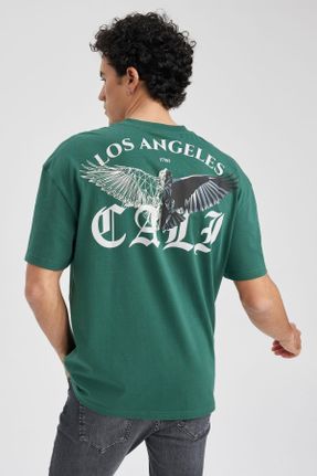 تی شرت سبز مردانه رگولار یقه گرد پنبه (نخی) تکی کد 696540523