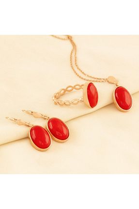 ست نقره قرمز زنانه 925 عیار Takıdepo - کد 90545335