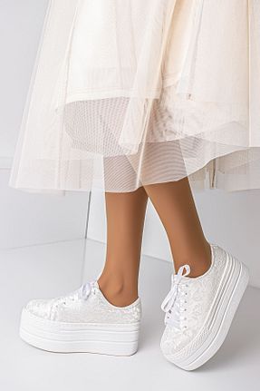 کفش اسنیکر سفید زنانه بند دار LAL SHOES & BAGS - کد 95593957