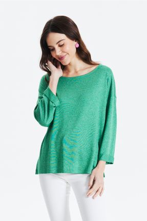 تی شرت سبز زنانه ویسکون رگولار یقه گرد کد 696121498