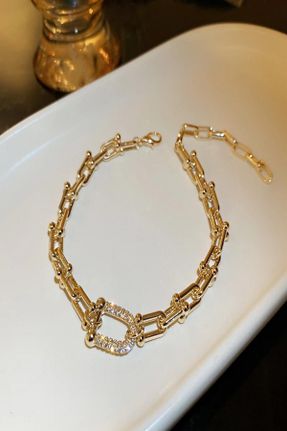 دستبند استیل طلائی زنانه فولاد ( استیل ) کد 688596328