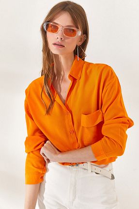 پیراهن نارنجی زنانه Asimetrik Olalook - کد 696122567
