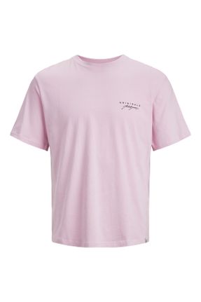تی شرت صورتی مردانه رگولار یقه گرد تکی کد 696261264