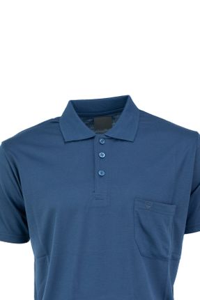 تی شرت آبی مردانه یقه پولو پنبه (نخی) رگولار تکی بیسیک کد 696318234