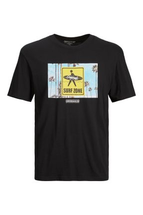 تی شرت مشکی مردانه رگولار یقه خدمه تکی کد 698139167