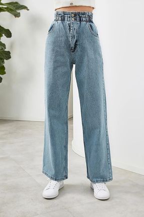 شلوار جین آبی زنانه پاچه راحت فاق بلند جین جوان بلند کد 365777913
