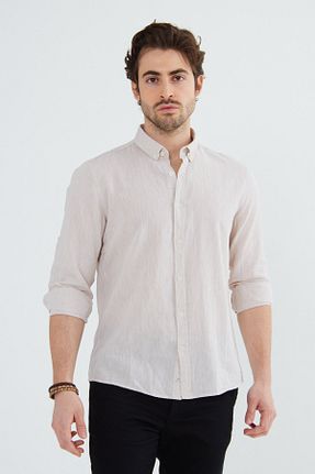 پیراهن بژ مردانه اسلیم فیت RAVANELLI - کد 698400897