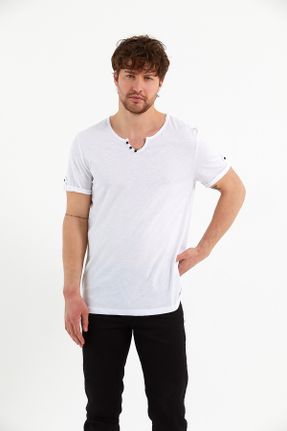تی شرت سفید مردانه رگولار یقه هفت کد 95506942