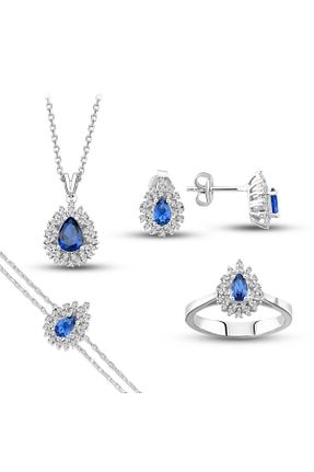ست نقره نارنجی زنانه برلیان PARDY JEWELRY - کد 699219357