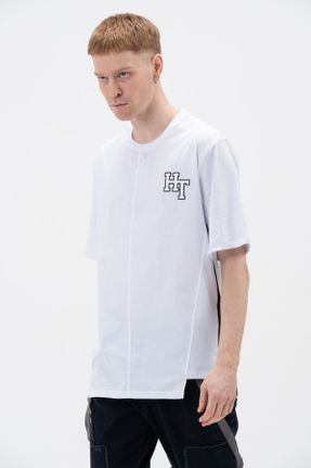 تی شرت سفید مردانه اورسایز یقه گرد تکی طراحی کد 699243508