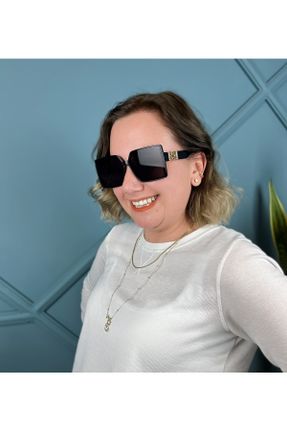 عینک آفتابی مشکی زنانه 60 UV400 آستات سایه روشن مستطیل کد 667211152