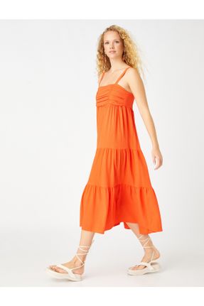 لباس نارنجی زنانه بافتنی رگولار بند دار کد 361817469